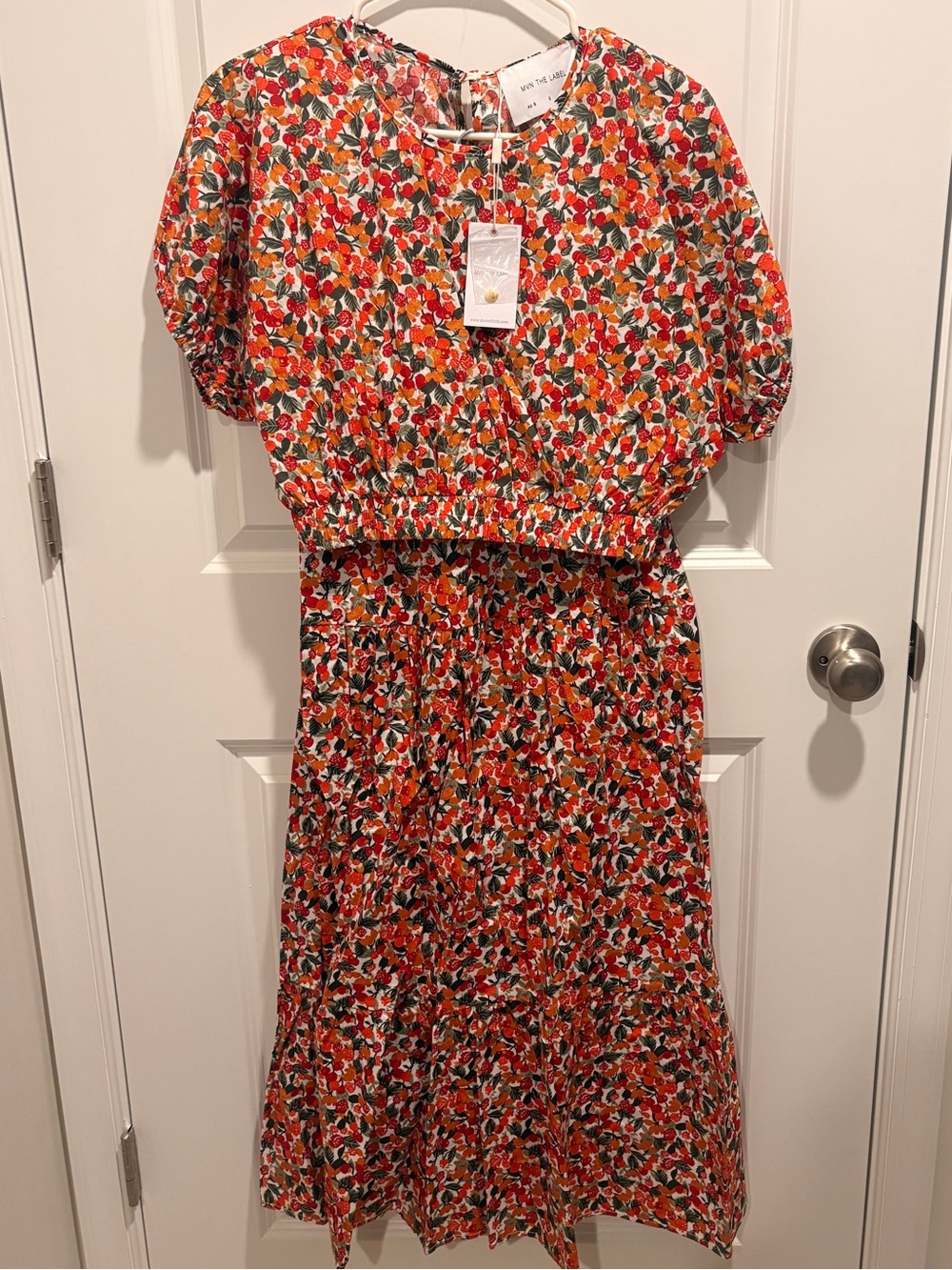 MVN the Label Floral Set with Crop Top and Tiered Maxi Skirt - Orange/Red/Green